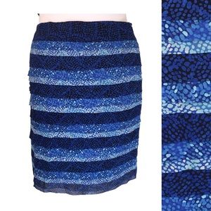 White House Black Market Tiered Chiffon Blue Striped A-line Skirt size 10